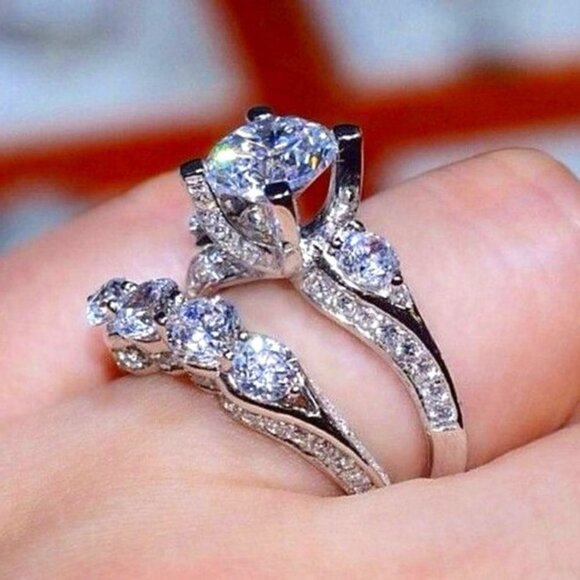 🎀 Engagement Beautiful Bright Round Zircon Brass Cubic Rings for Women,P… - Picture 1 of 2